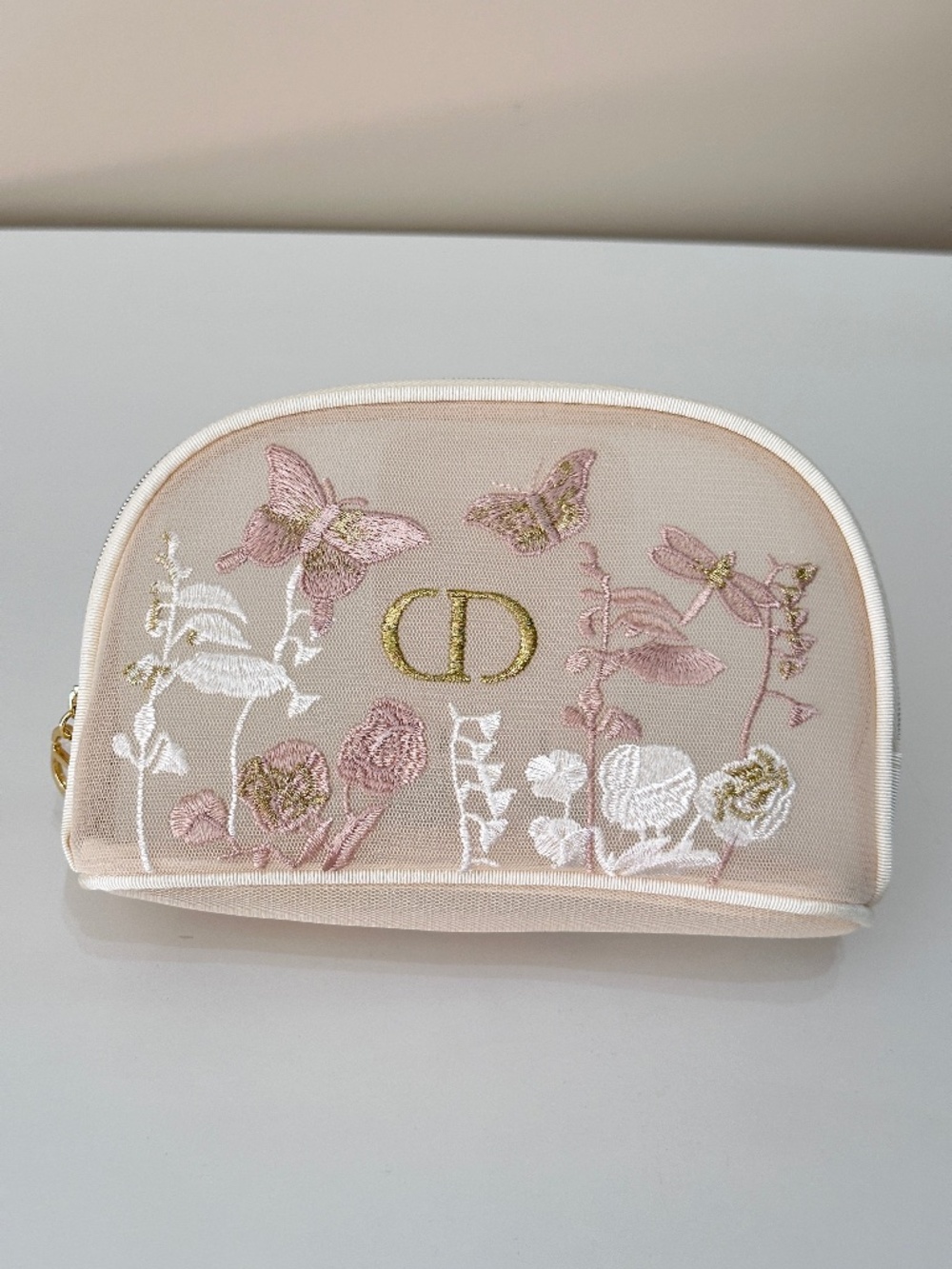 New Dior VIP gift Mesh Floral Embroidered Cosmetics Bag Pouch with Box